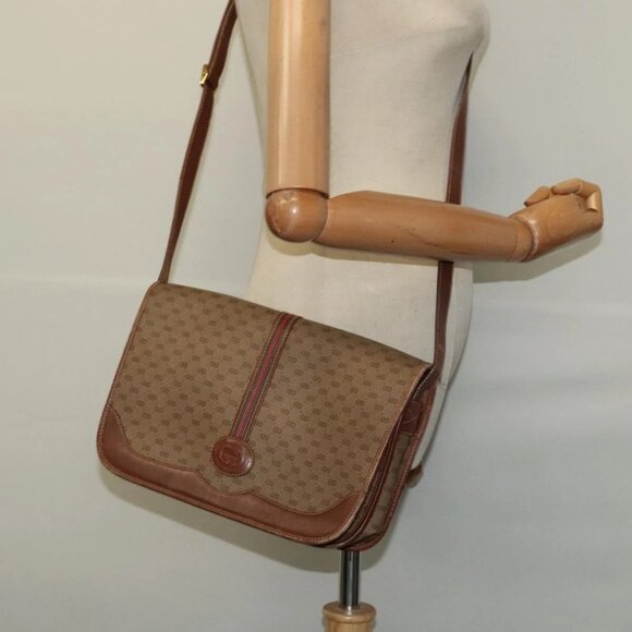 GUCCI Micro GG Supreme Web Sherry Line Bag PVC Beige Gold Auth th5905 - Picture 15 of 16